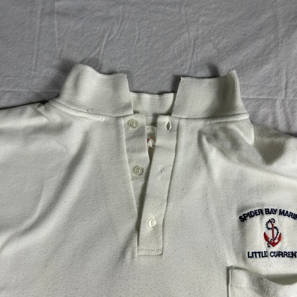 Vintage 90s Spider Bay Marina Little Current Polo Shirt, White Single Stitch, XL - Picture 8 of 13